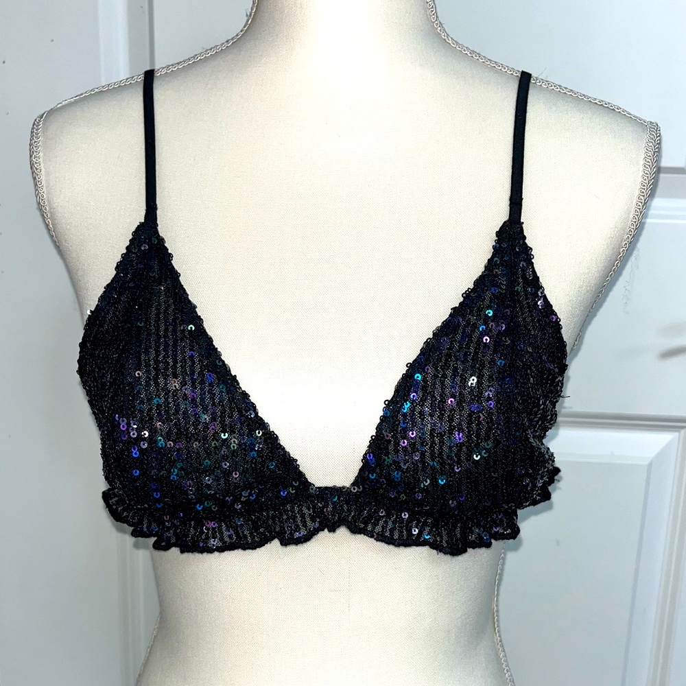 Free People Gold Rush sequin bralette in midnight blue